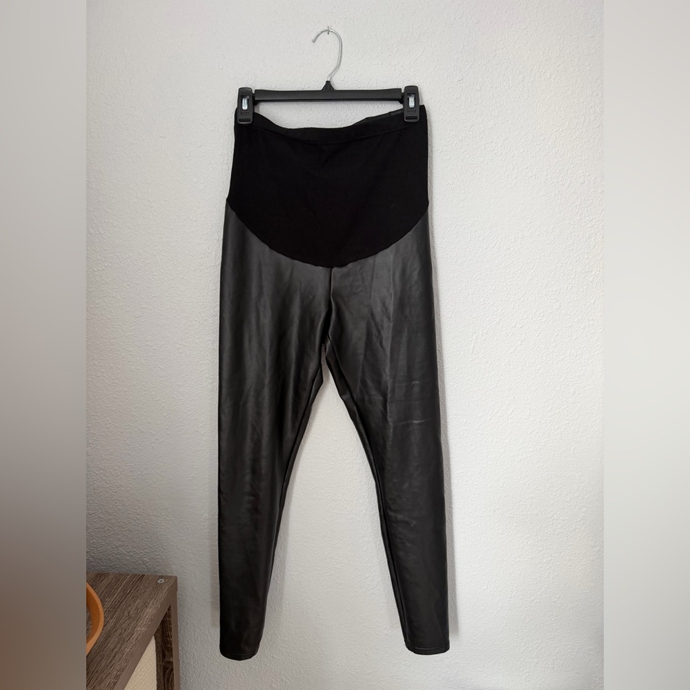 Faux Leather Fleece Lined Maternity Leggings